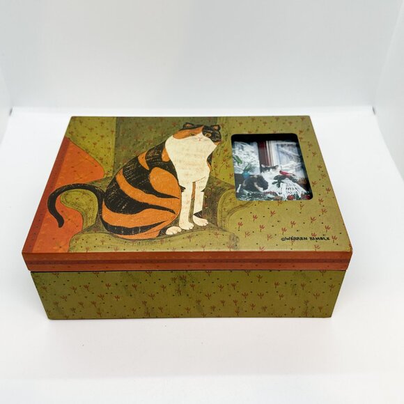 Warren Kimble Wood Calico Cat Trinket Jewelry Box Photo Frame Folk Art Boho - Picture 3 of 6